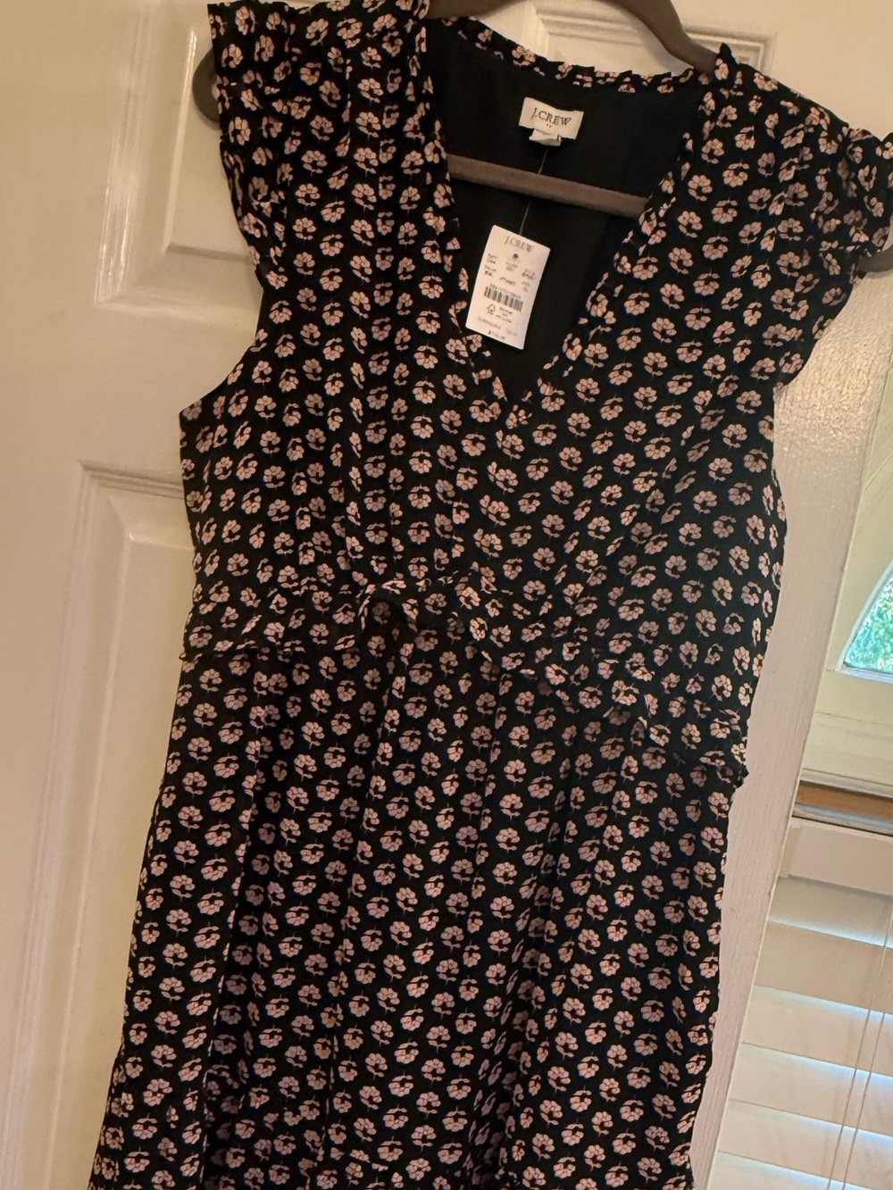 J. Crew NWT black dress with light pink floral and ruffle detail